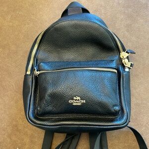 Coach black leather mini backpack